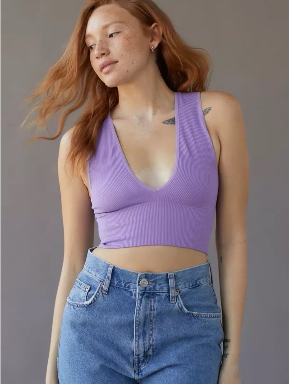 Urban Outfitters Out From Under Hailey Seamless Plunge Lavender Tank Top Size L